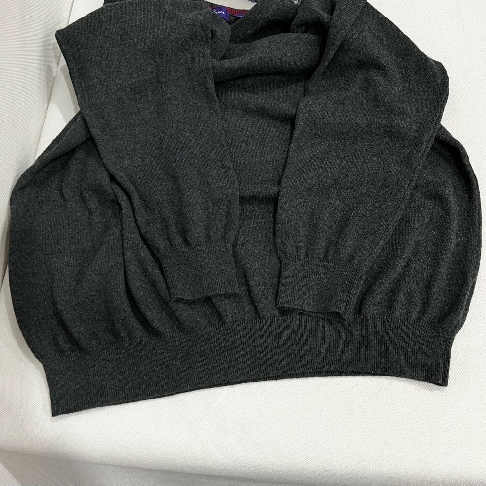 Alan Flusser Cotton Cashmere V-Neck Sweater Size XL Heathered Gray Grey LS